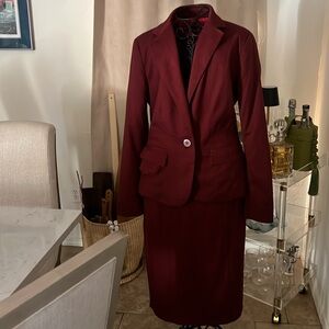 Maroon blazer and skirt set